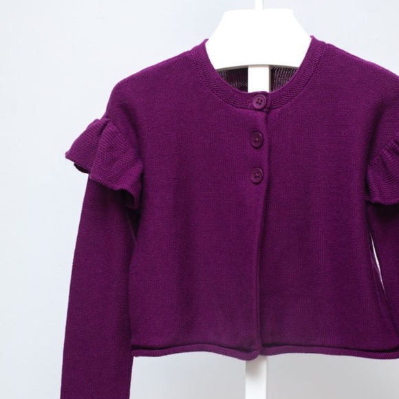 BNWT Tea Collection Ruffle Sleeve Cardigan-Purple - Picture 2 of 2